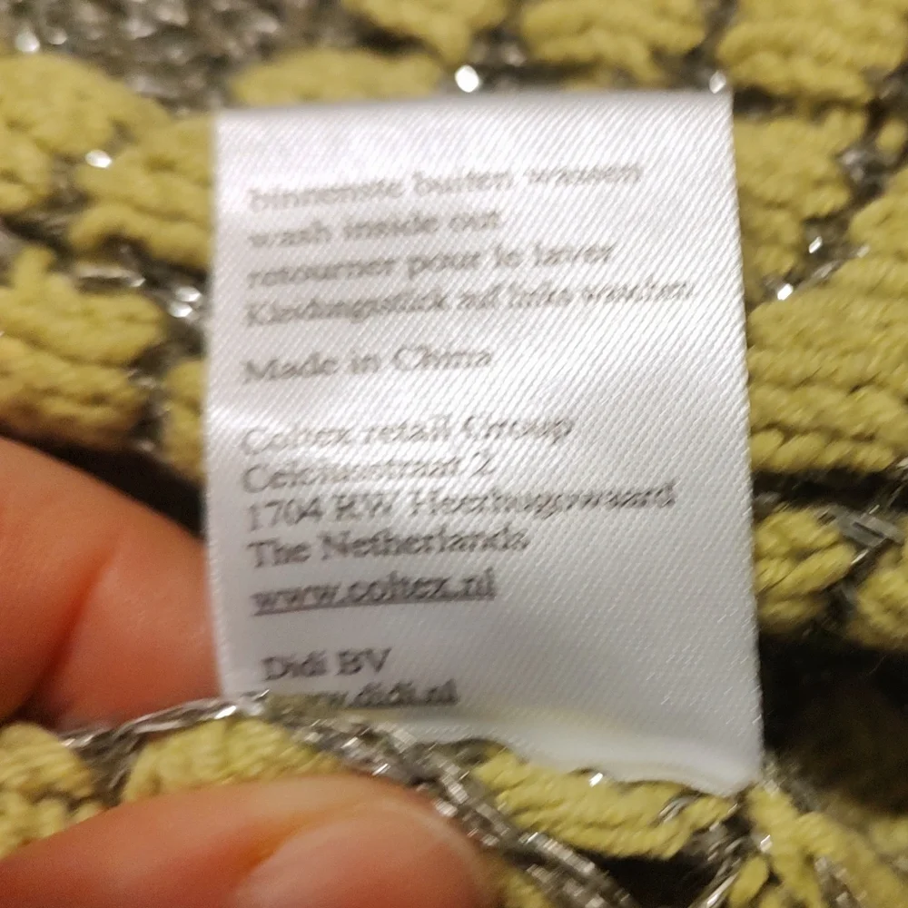 🌿🩶🌿 Gorgeous Chartreuse & Silver Metallic Open Weave Tie Cardigan - S - Picture 16 of 16